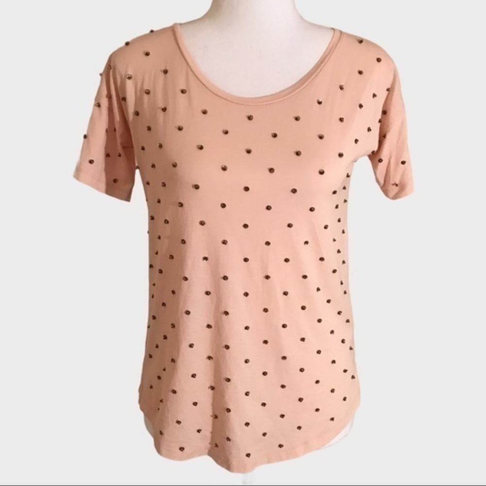 J Crew peach with beads tee shirt